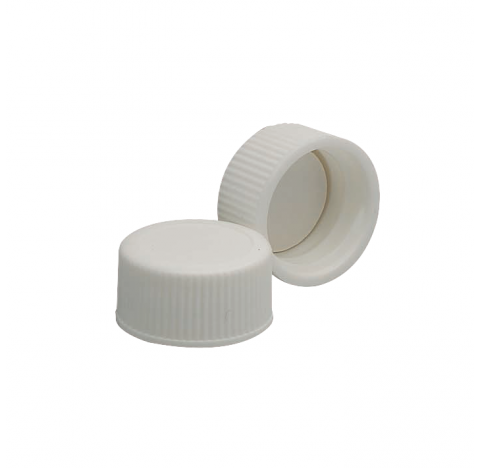 Bouchon visse en polypropylene blanc avec joint polyvinyle, taille 13-425 (Boite de 144). Le capucho