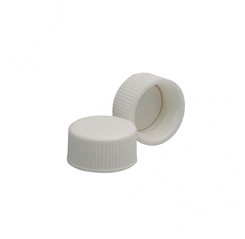 Bouchon visse en polypropylene blanc avec joint mousse polyethylene, taille 33-430 (Boite de 200) . 