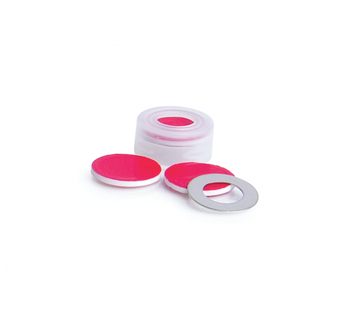 Bouchon a pression a joint torique metallique SnapTin, 11 mm, avec septa PTFE/siliconePTFE, rouge, E