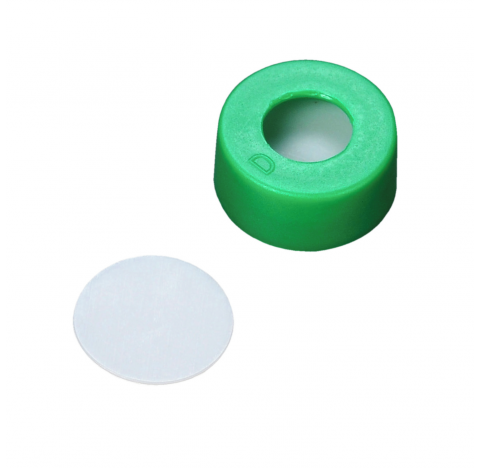 Bouchon a pression 11 mm avec septa a disque PTFE, vert, EVA (Boite de 100)