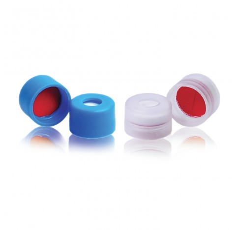 Bouchon a pression rouge avec septa PTFE/silicone prefendus, 8 mm, EVA (Boite de 100)