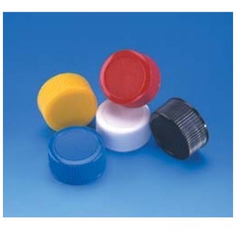 Bouchon visse a haut plein en polypropylene jaune pour flacons de diagnostic en verre, taille 20-400