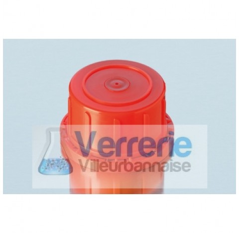 Safety tamper-proof screw caps for narrow neck square bottles, GL 32 H, PP, red, safety valve packin