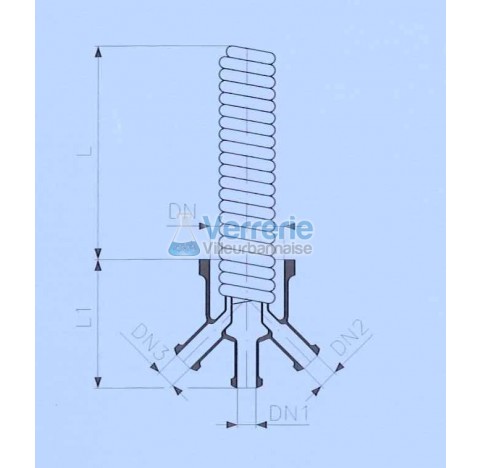 Serpentin chauffant immersion en verre DN 200 PZ et DN(1) 25 KZA DN(2) 25 KZA DN(3) 40 KZA longueur 