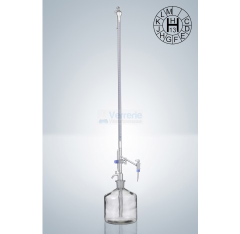 Burette de Pellet auto. 50ml subdivision : 0,1 ml classe AS robinets cle verre graduation bleue avec