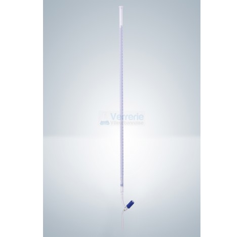 Burette 10ml subdivision :0,02 ml classe B robinet droit pointeau PTFE graduation bleue DIN EN ISO 3