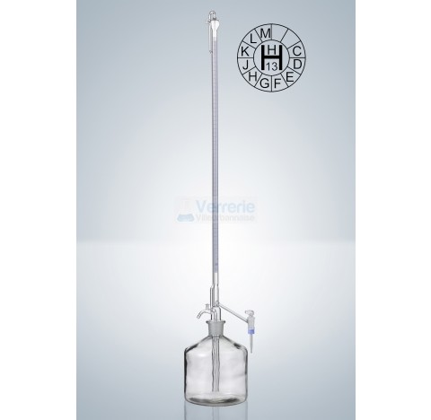 Burette de Pellet auto. 10ml subdivision : 0,02 ml classe AS robinet cle verre graduation bleue DIN 