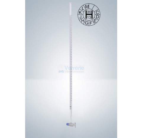 Burette 50ml subdivision : 0,1 ml classe AS robinet droit cle verre graduation noire DIN EN ISO 385 