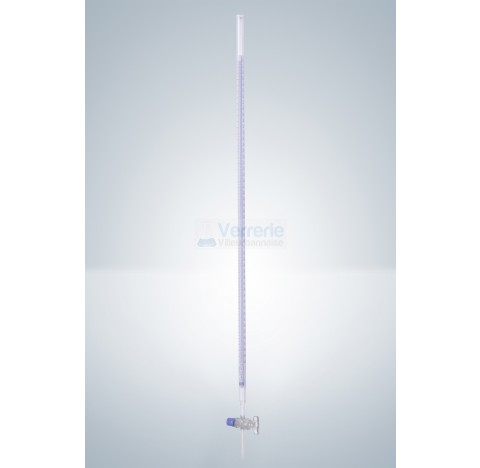 Burette 10ml subdivision :0,02 ml classe B robinet droit cle verre graduation bleue DIN EN ISO 385 v