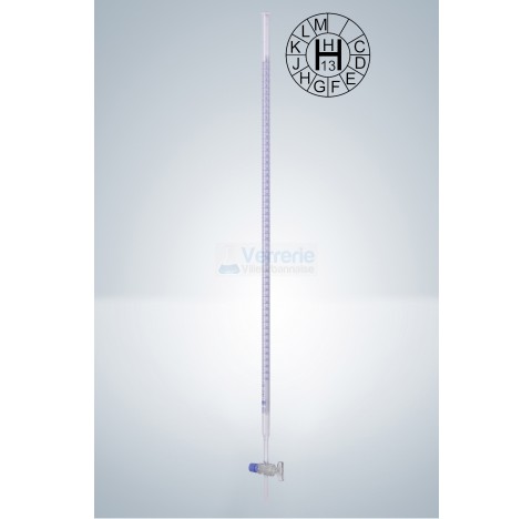 Burette 10ml subdivision : 0,02 ml classe AS robinet droit cle verre graduation bleue Schellbach DIN