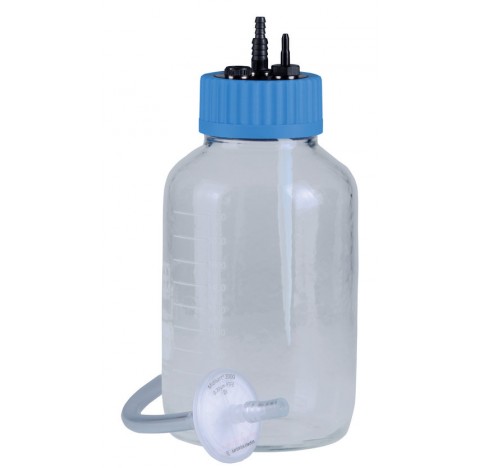 Flacon collecteur en verre 2L, revetu, avec filtre protecteur et tuyau d'admission , en verre borosi