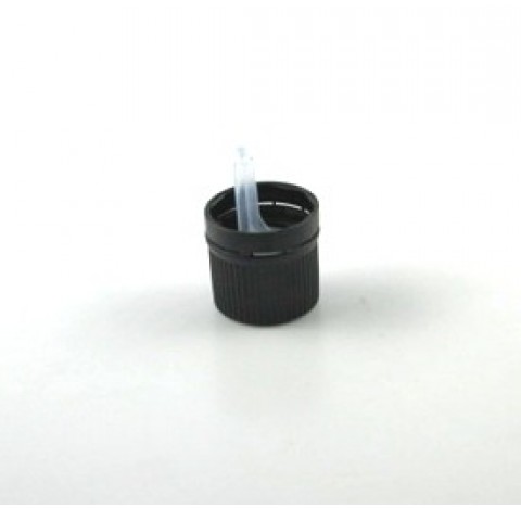 Capsule DIN 18 compte goutte inviolable en polyethylene noir , insert 1426, pour huiles peu visqueus