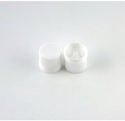 Capsule DIN 18 compte goutte inviolable en polyethylene blanc , insert 22302, pour huiles tres visqu