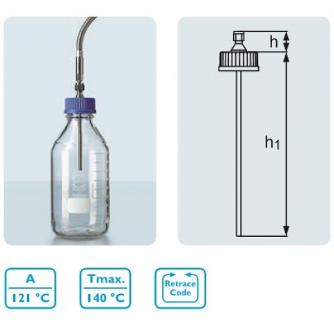 Screw cap GL 45 PP with 6 mm diameter central probe holder made of stainless steel and Teflon