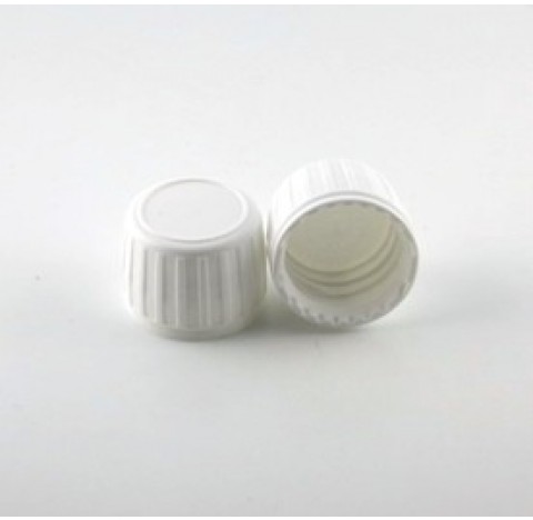 Capsule PP28 inviolable en polyethylene blanc, avec joint cuvette en polyethylene