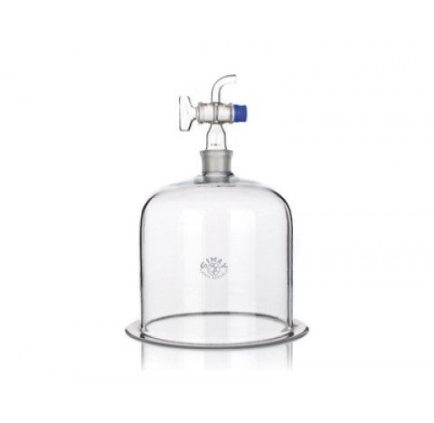 Cloche en verre borosilicate avec rodage et robinet pour vide, diamètre 300 mm hauteur 300mm.