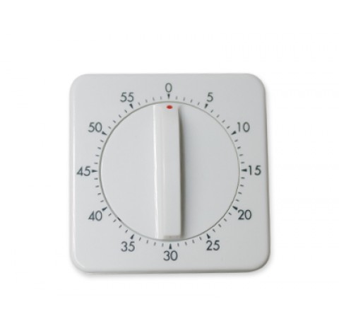 Compte-minutes 0-60 min, Division 1 min. Construction en plastique blanc.Pour être posé sur la table