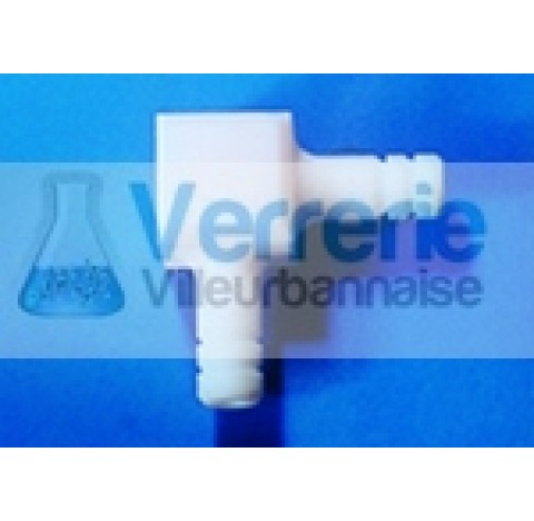 PTFE Connector, Right Angle, Push Fit Arm diam 6mm, Bore 2