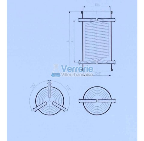 Serpentin refroidisseur en verre DN 300 PZ longueur totale 650 mm Longueur serpentin 460 mm surface 