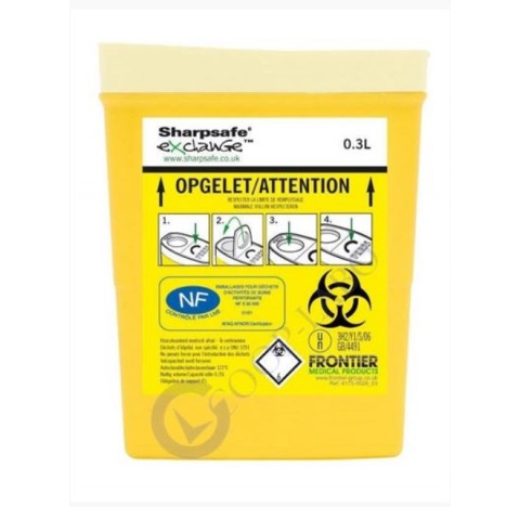 Container SharpSafe 0.3 L, 300 ml, dimensions 10x2x11 cm. Collecteur à aiguilles ou seringues pour d