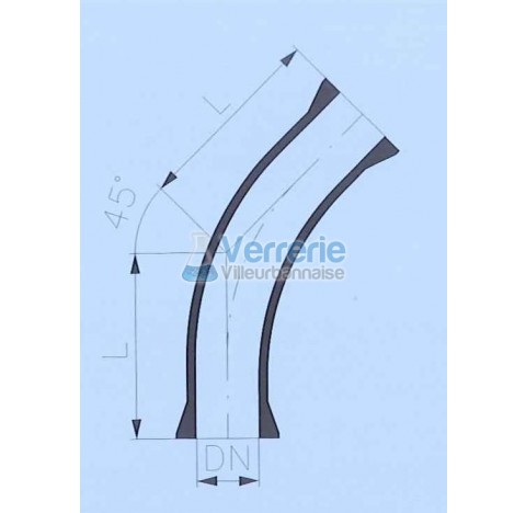 Raccord DN 25 RK Longueur 75 mm coude 45 degre en verre