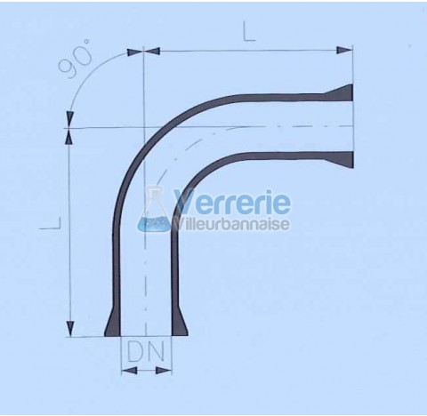 Raccord DN 25 RK Longueur 75 mm coude 90 degre en verre