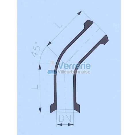 Raccord coude 45 degre en verre DN 15KZA/KZB Longueur 50 mm