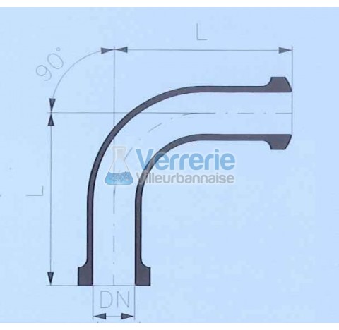 Raccord coude 90 degre en verre DN 25 KZA/PZ Longueur 100 mm