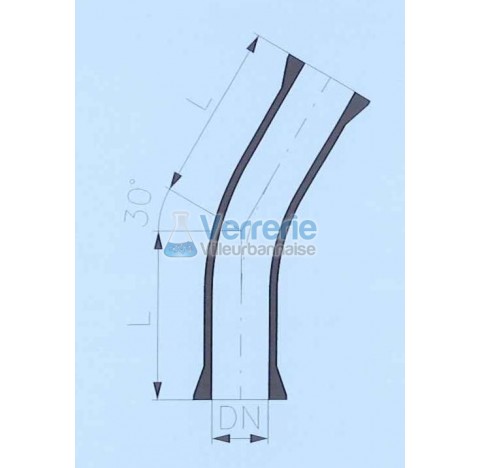 Raccord DN 25 RK Longueur 75 mm coude 30 degre en verre