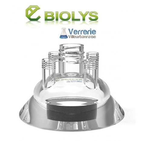 Couvercle DN60 avec un filetage GL25 central et 4x GL14 droits Pression maximum : 1,5 Bars Verre Pyr