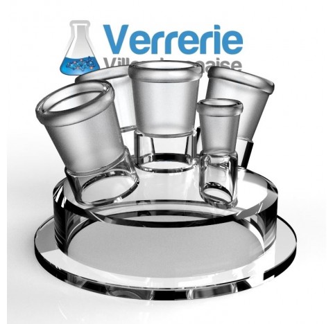 Couvercle de reacteur DN100 plat, Bibby, un rodage central 29/32, 3 rodages inclinés 29/32 et un rod