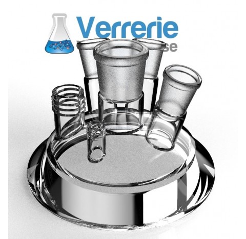 Couvercle de réacteur DN100 Schott,  rodage 29/32 central, l3 rodages 19/26 inclinés, un filetage GL