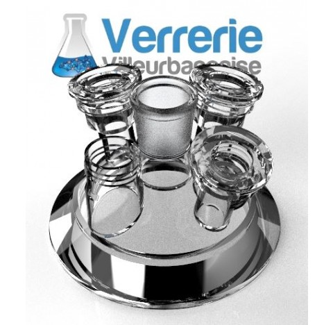 Couvercle de réacteur DN100 Schott un rodage 29/32 central, 3 torions 14 mm droits et un pas de vis 
