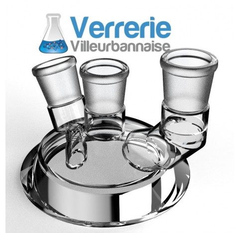 Couvercle de réacteur DN100 avec un rodage central 29/32 rodage incliné : 29/32 et 1 excentré rodage