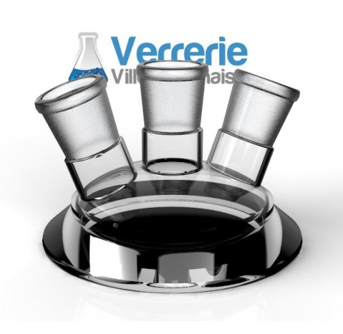 Glass lid of reactor DN 100 central socket 29/32 angled socket :2 x 29/32 height :125 mm Pression