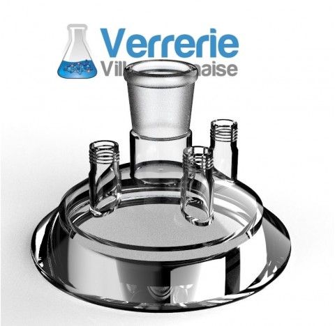 couvercle de reacteur DN100 Schott 29/32 central avec 3 pas de vis SVL15 droits, verre borosilicate