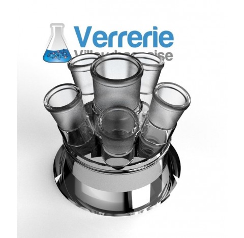 Couvercle de réacteur DN100 Schott avec un rodage central 45/40 et 5 rodages inclinés 29/32, verre b