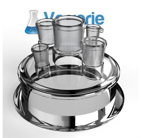Glass lid of reactor DN 150 central socket 40/45 angled socket :2 x 14/23 vertical socket :2 x 29/32