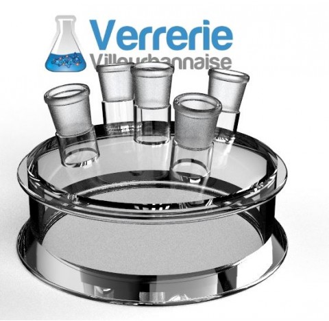 Glass lid of reactor DN 200 central socket 29/32 angled socket :4 x 29/32 height :145 mm Pression