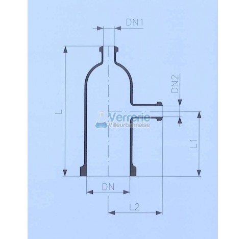 Tete en verre industriel DN 600 PZ et DN 50 KZA passage sur cote DN 300 KZA Longueur : 850mm Long. L