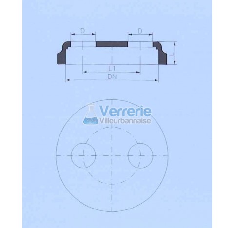 Couvercle DN 300 PZ 2 trous perce Diam 54mm Hauteur 50mm entraxe L1 200mm verre industriel