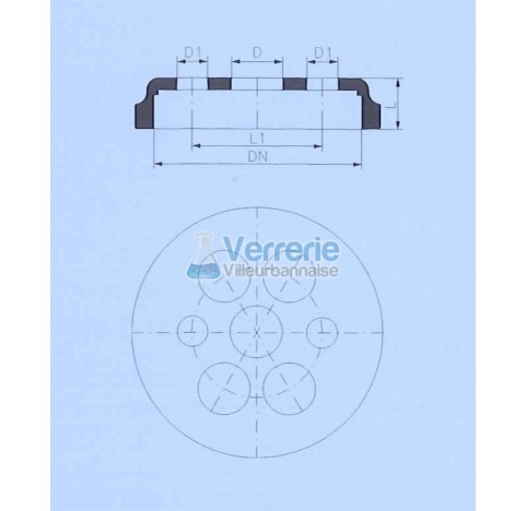 Couvercle DN 300 PZ 7 trous perces Diam 54mm Hauteur 75mm entraxe L1 250mm verre industriel