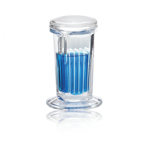 Jarre de coloration 10 lames, verre sodocalcique de Type III, clair, avec couvercle en verre (Boite 