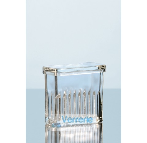 Staining dish, Hellendahl type, for 16 microscope slides 76 x 26 mm, soda-lime-glass lenght 90 mm wi