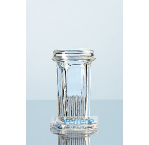 Staining jar, Coplin type, for 10 microscope slides 76 x 26 mm, soda-lime-glass out diameter 66 mm h