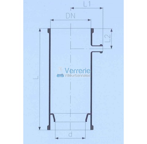 Cylindre fractionne en verre DN 600 PZ Long. 750 mm entraxe L1:375 mm et L2: 150 mm Diam int (d) :42