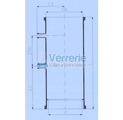 Cylindre fractionne en verre pour absorbeur DN 600 PZ long. 750mm avec 2 passages DN 25 KZA entraxe 