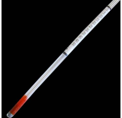 Densimetre  en verre amplitude 0-50 Baume  division 1 2 longueur totale 320 mm non normalise  Temper