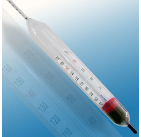 Densimetre en verre amplitude 0-7 pour cent avec thermometre.Pour mesurer la concentration de cafe d