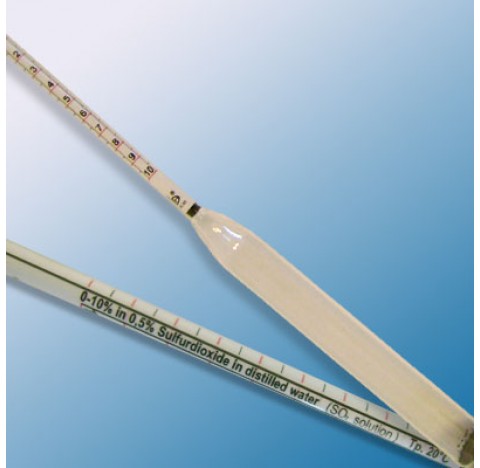 Densimetre pese sulfites en verre amplitude 0-10 pour cent de H2 SO4  division 0,5  longueur totale 
